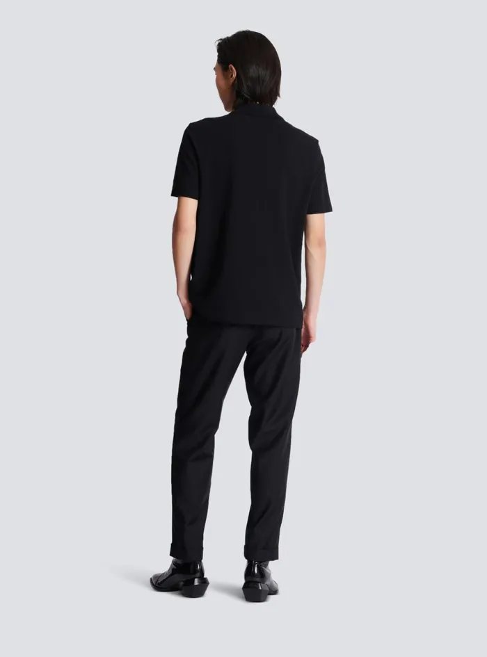 Shortsleeved Polo Shirt With Embroidery Black Men Balmain Shirts And Polos
