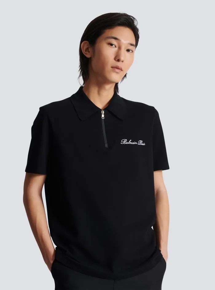 Shortsleeved Polo Shirt With Embroidery Black Men Balmain Shirts And Polos