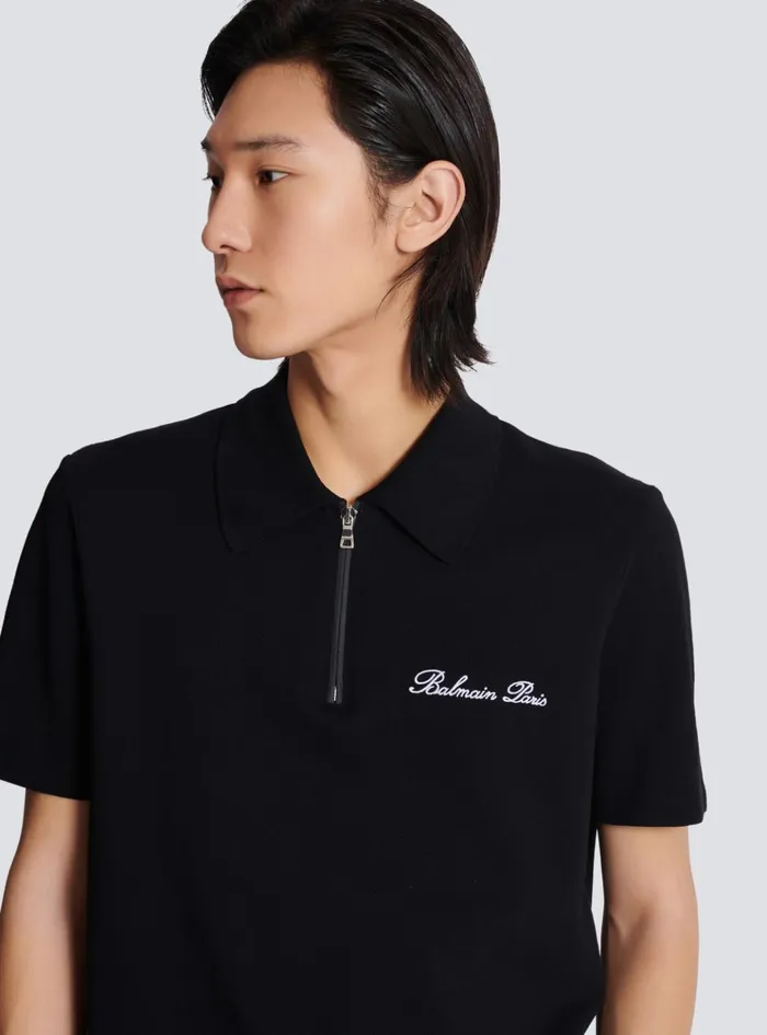 Shortsleeved Polo Shirt With Embroidery Black Men Balmain Shirts And Polos