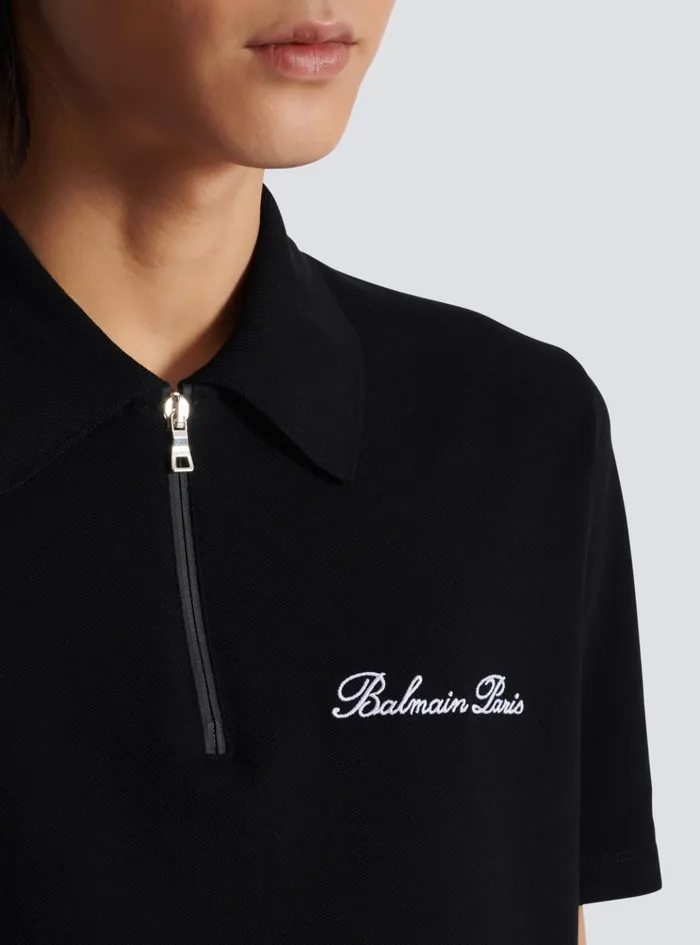 Shortsleeved Polo Shirt With Embroidery Black Men Balmain Shirts And Polos