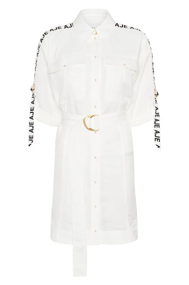 Signal Logo Shirt Mini Dress Ivory Women Aje Mini Dresses