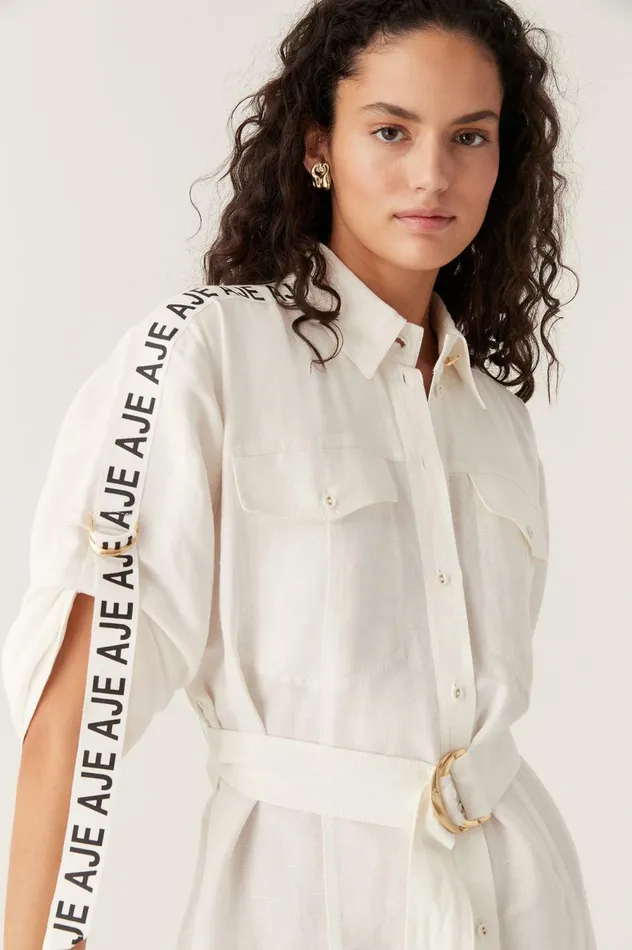 Signal Logo Shirt Mini Dress Ivory Women Aje Mini Dresses