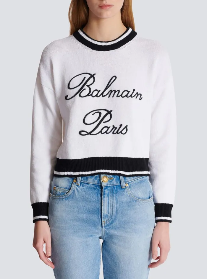 Signature Knit Jumper White Women Balmain Knitwear