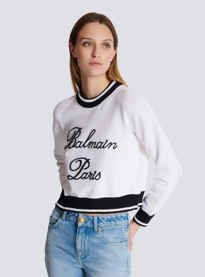 Signature Knit Jumper White Women Balmain Knitwear