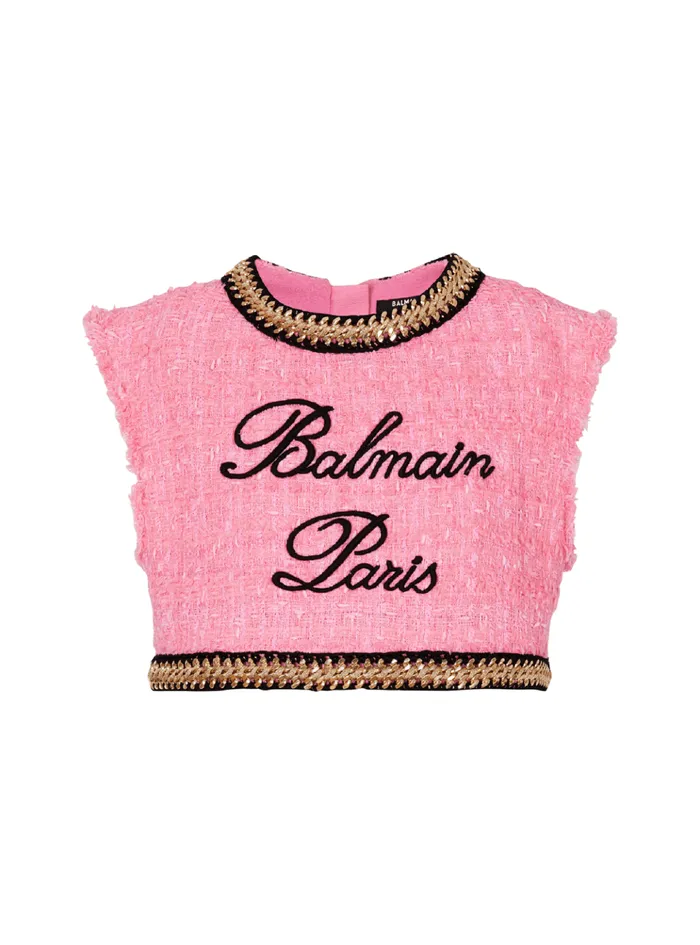 Signature Tweed And Chain Top Pink Women Balmain Tops And Shirts