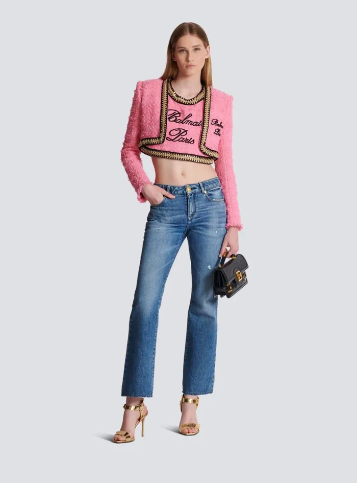 Signature Tweed And Chain Top Pink Women Balmain Tops And Shirts