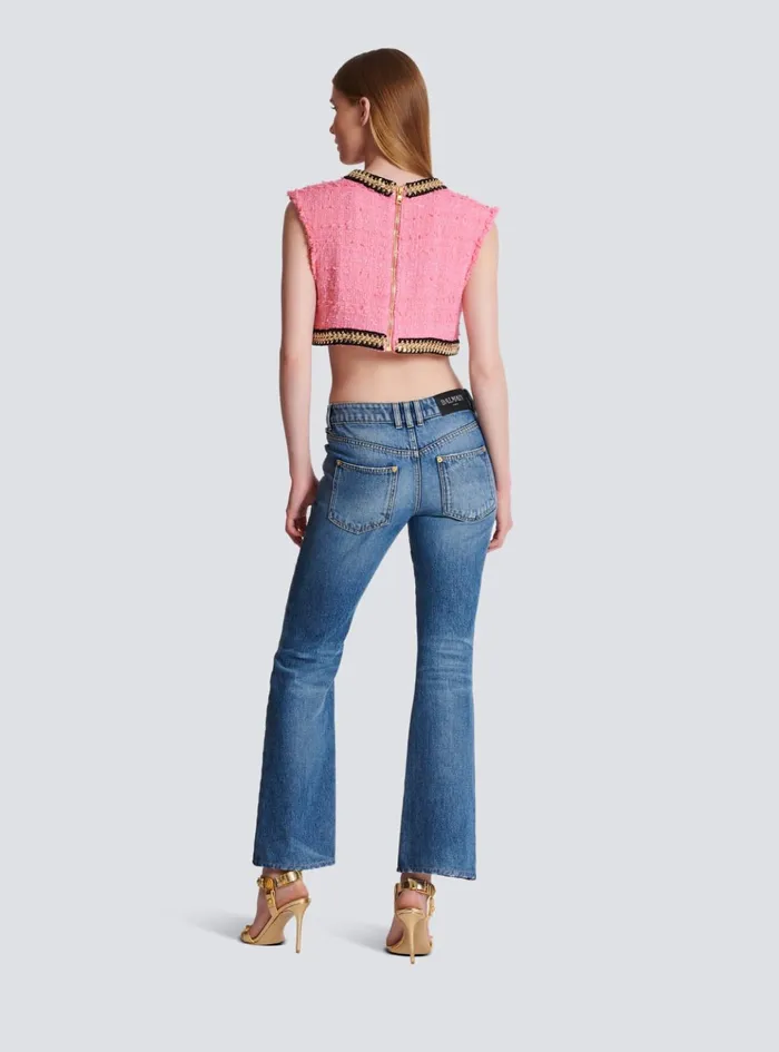 Signature Tweed And Chain Top Pink Women Balmain Tops And Shirts