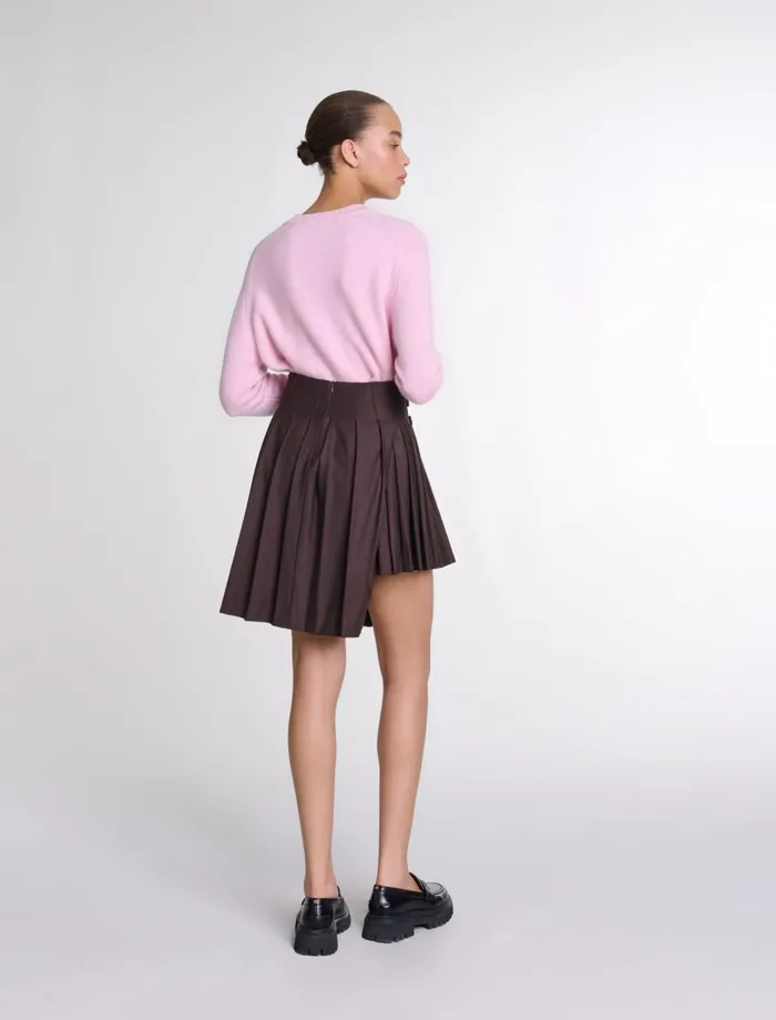 Skirts and Shorts Women Maje Asymmetrical Pleated Short Skirt Brown