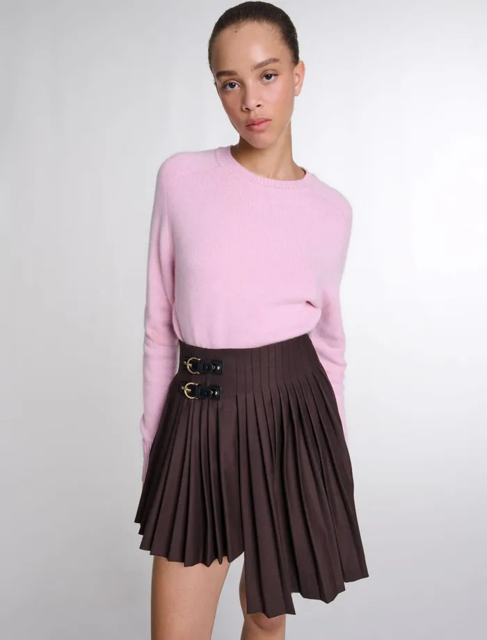Skirts and Shorts Women Maje Asymmetrical Pleated Short Skirt Brown