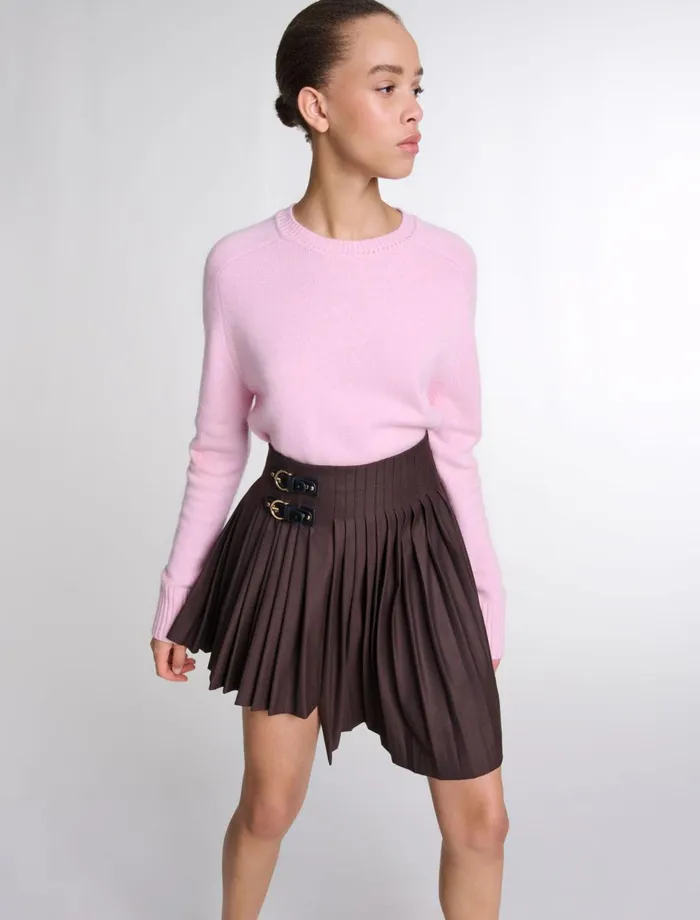 Skirts and Shorts Women Maje Asymmetrical Pleated Short Skirt Brown