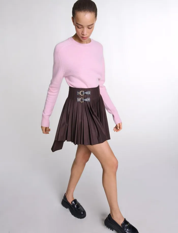 Skirts and Shorts Women Maje Asymmetrical Pleated Short Skirt Brown