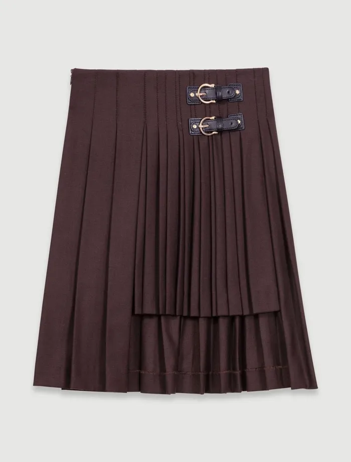 Skirts and Shorts Women Maje Asymmetrical Pleated Short Skirt Brown