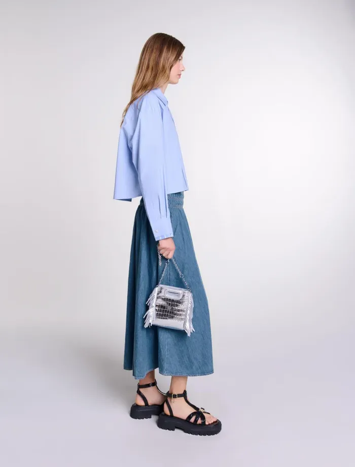 Skirts and Shorts Women Maje Smocked Denim Skirt Blue Denim