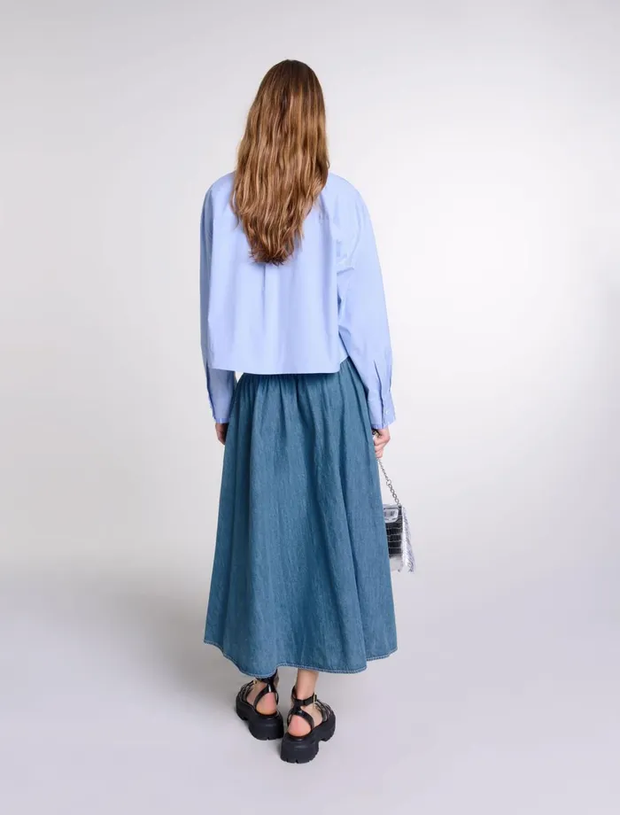 Skirts and Shorts Women Maje Smocked Denim Skirt Blue Denim
