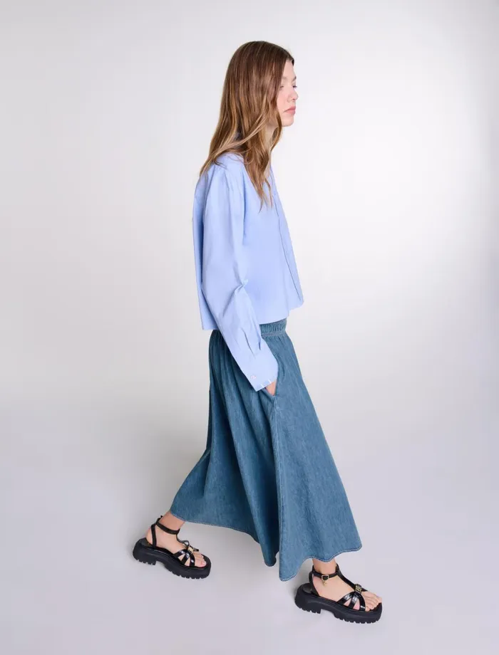 Skirts and Shorts Women Maje Smocked Denim Skirt Blue Denim