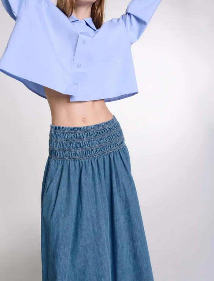 Skirts and Shorts Women Maje Smocked Denim Skirt Blue Denim