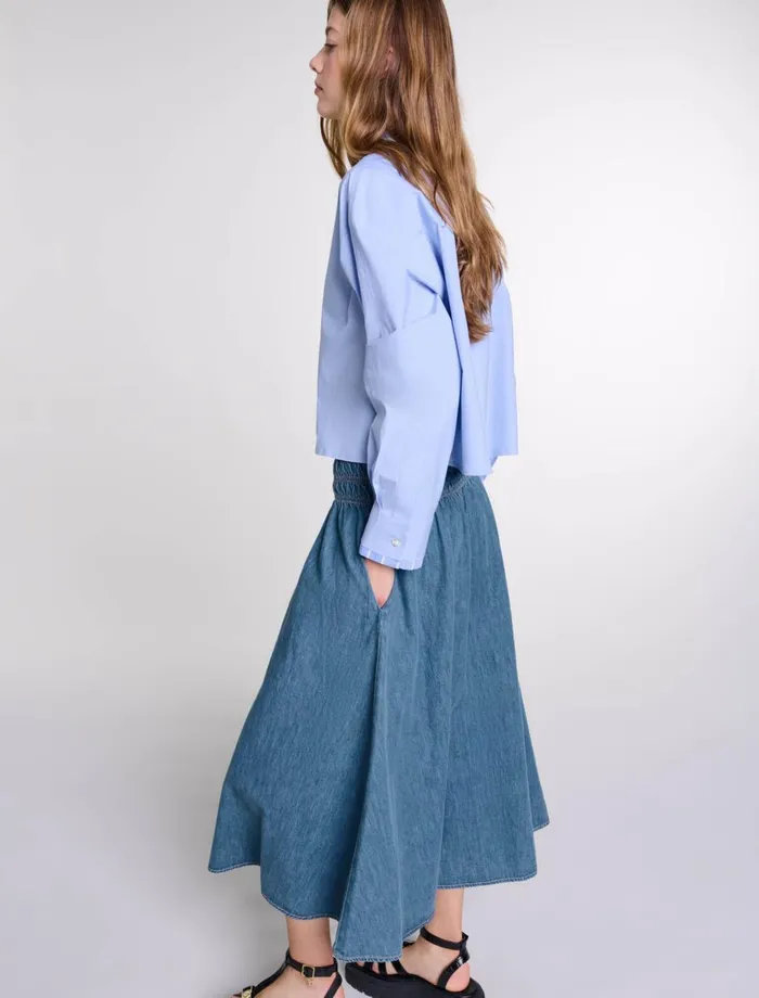 Skirts and Shorts Women Maje Smocked Denim Skirt Blue Denim