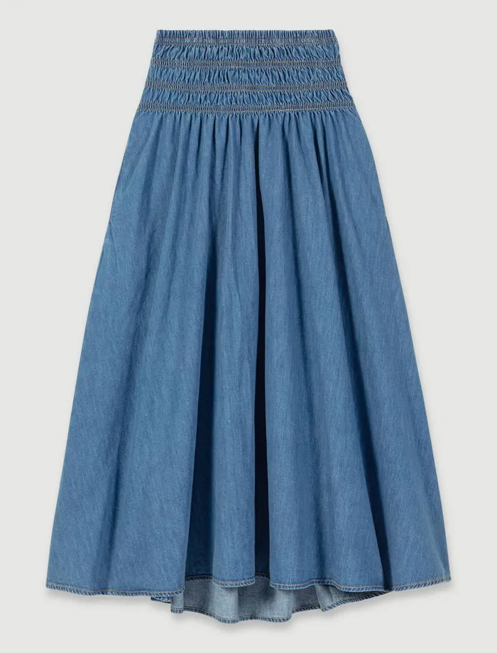 Skirts and Shorts Women Maje Smocked Denim Skirt Blue Denim