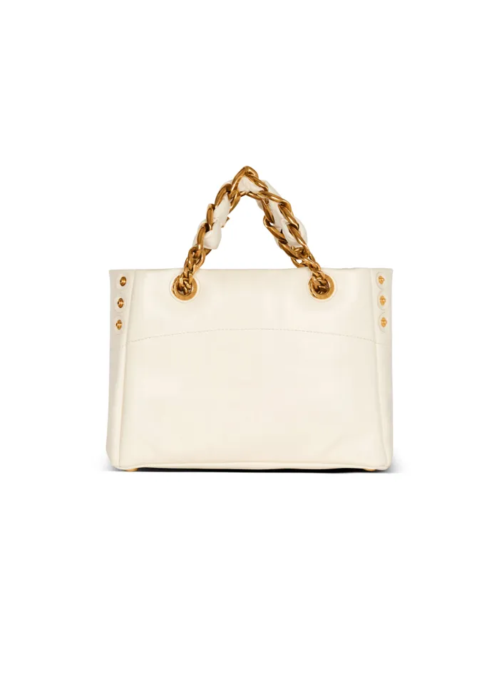 Small 1945 Soft Bag In Embossed Crackled Calfskin With A PB Labyrinth Monogram White Women Balmain Handbags