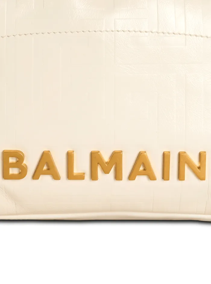 Small 1945 Soft Bag In Embossed Crackled Calfskin With A PB Labyrinth Monogram White Women Balmain Handbags