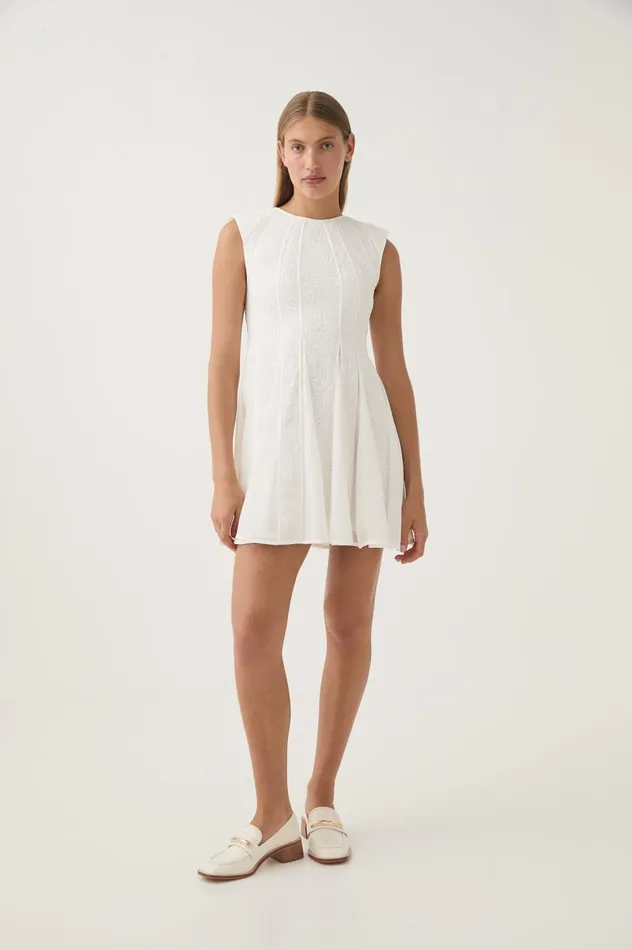 Soleil Lace Mini Dress Ivory Women Aje White Dresses