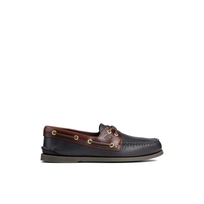Sperry Authentic Original Leather Boat Shoe Black Leather Mixed Material Men Boat Shoes