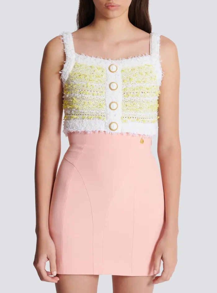 Strappy Tweed Top Yellow Women Balmain Tops And Shirts