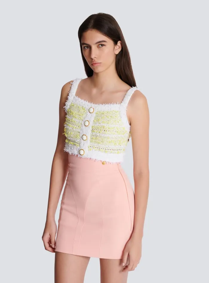Strappy Tweed Top Yellow Women Balmain Tops And Shirts