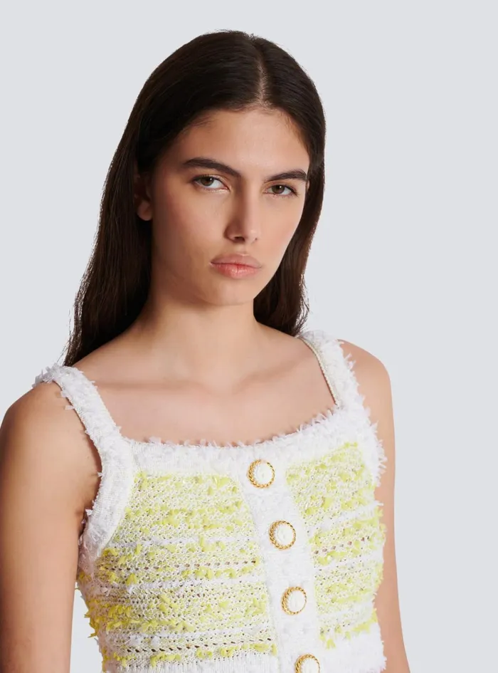 Strappy Tweed Top Yellow Women Balmain Tops And Shirts