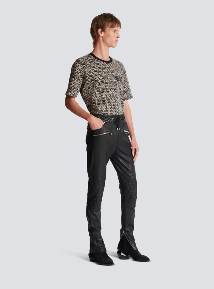 Stretch Leather Trousers Black Men Balmain Trousers And Shorts