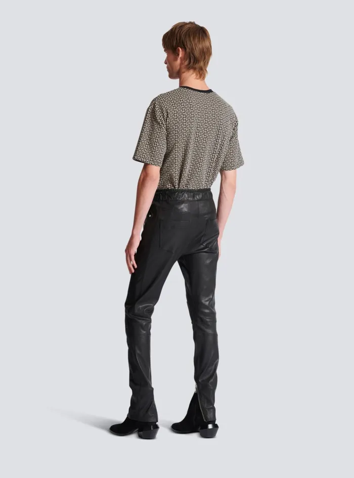 Stretch Leather Trousers Black Men Balmain Trousers And Shorts