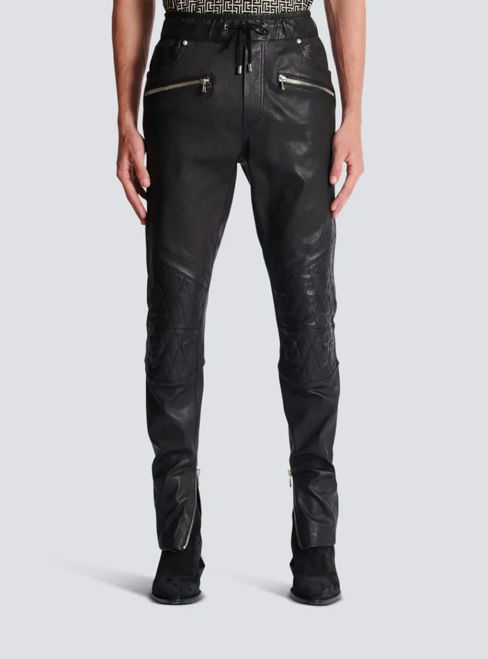 Stretch Leather Trousers Black Men Balmain Trousers And Shorts
