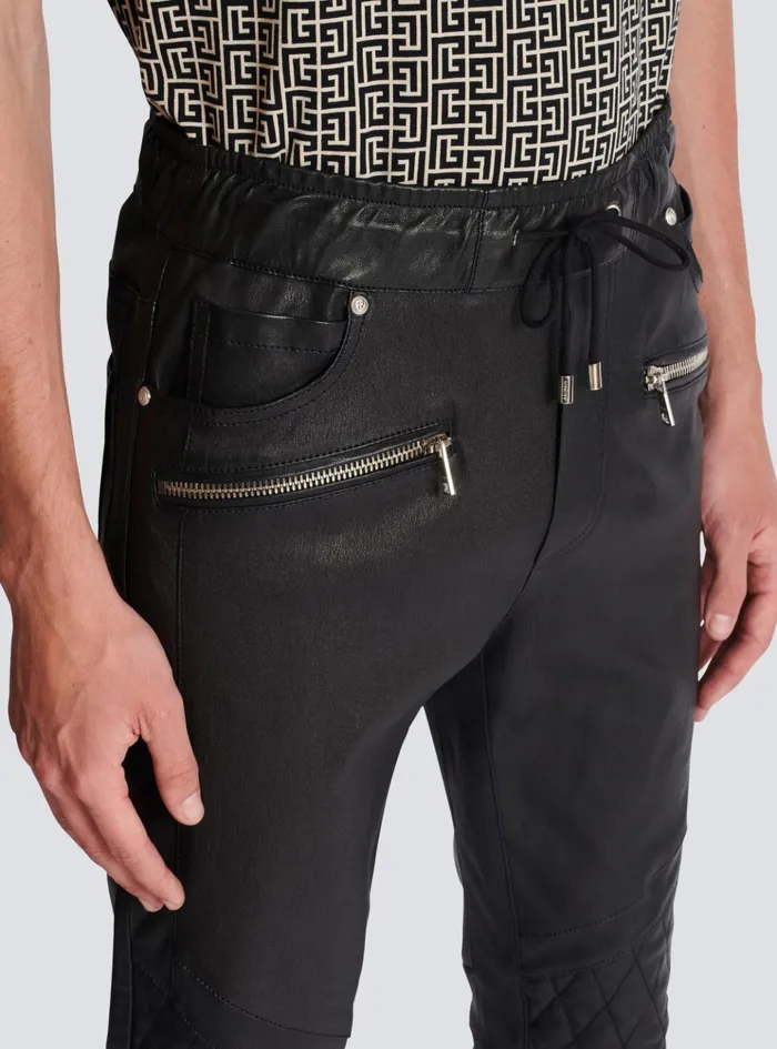 Stretch Leather Trousers Black Men Balmain Trousers And Shorts