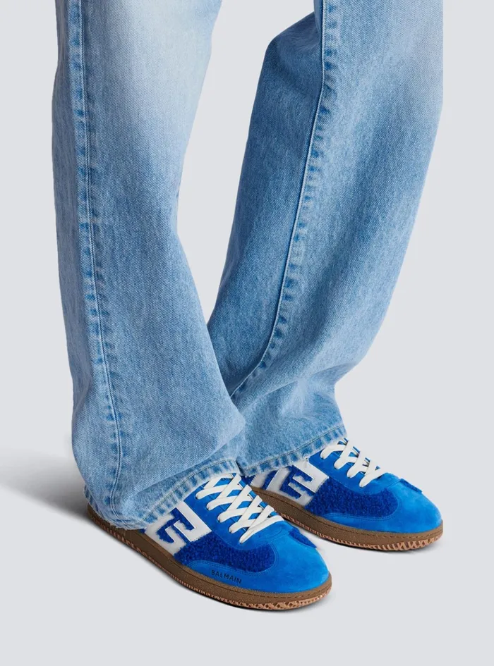 Suede And Boucleacute Swan Trainers Blue Men Balmain Sneakers