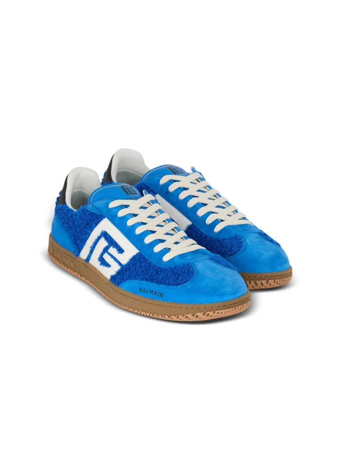 Suede And Boucleacute Swan Trainers Blue Men Balmain Sneakers