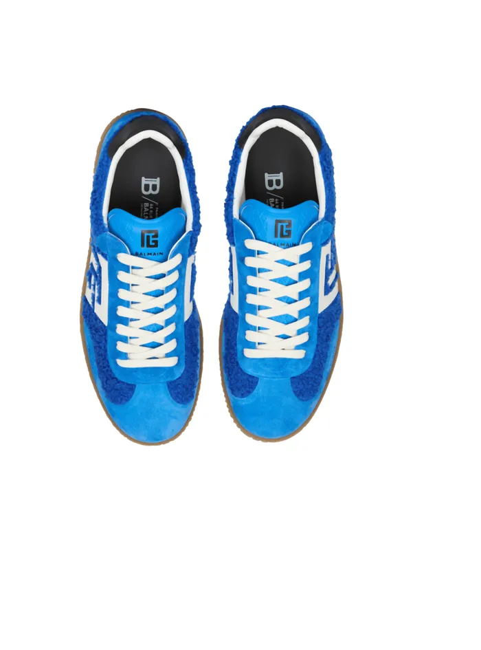 Suede And Boucleacute Swan Trainers Blue Men Balmain Sneakers