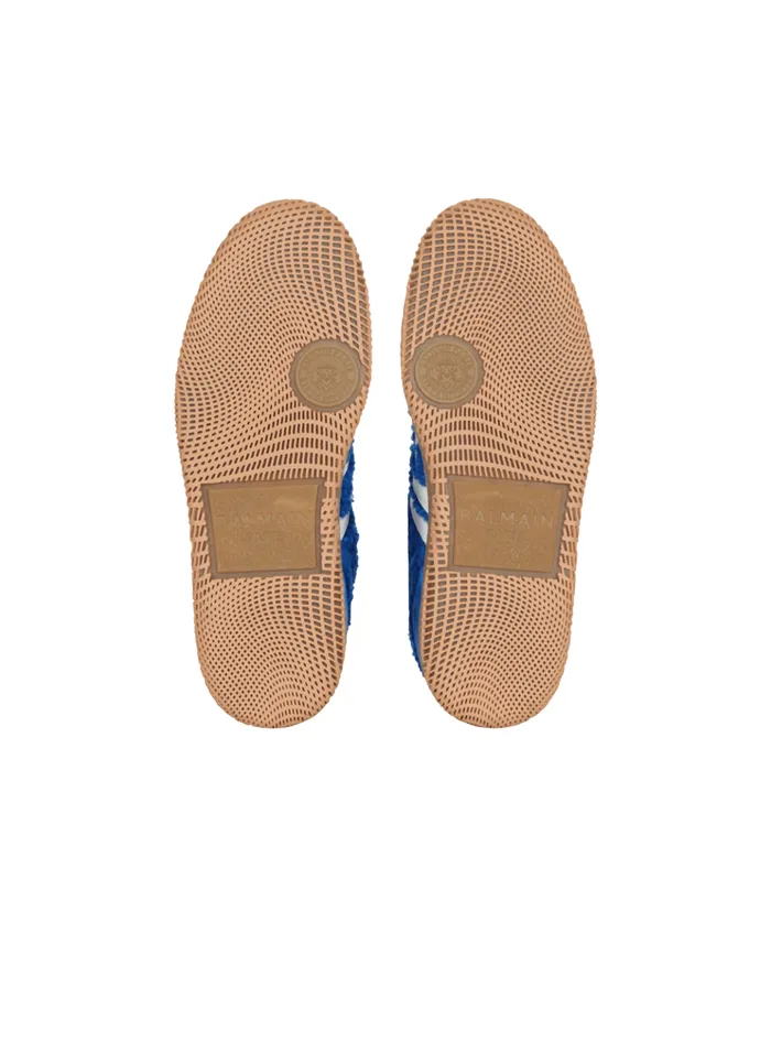 Suede And Boucleacute Swan Trainers Blue Men Balmain Sneakers
