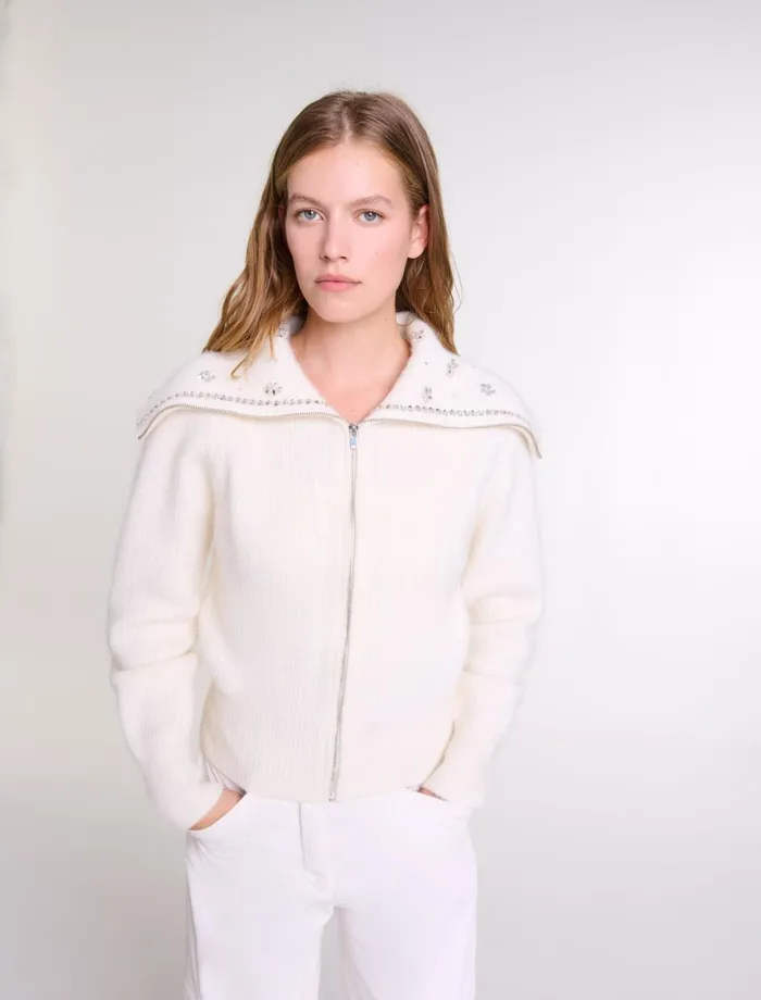Sweaters and Cardigans Women Maje Cardigan With Jewellery Neck Ecru