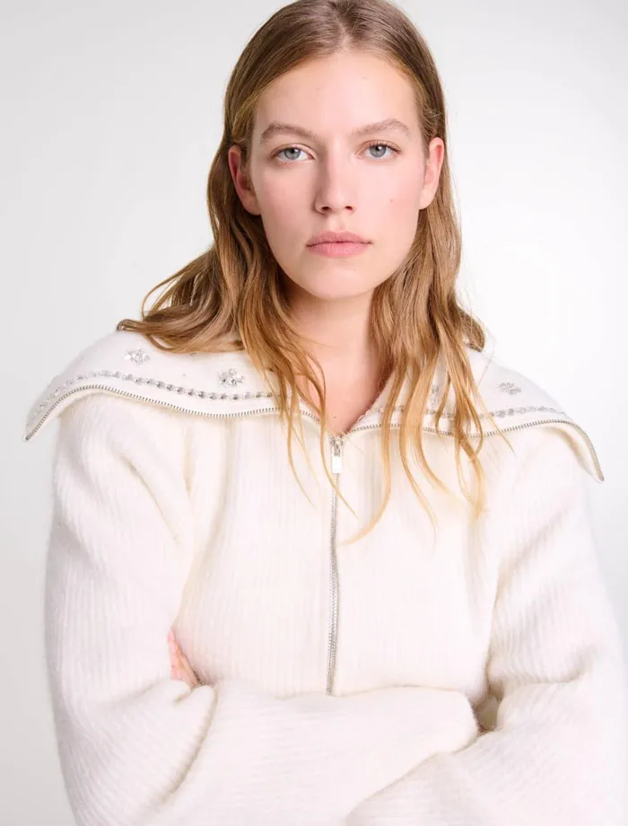 Sweaters and Cardigans Women Maje Cardigan With Jewellery Neck Ecru