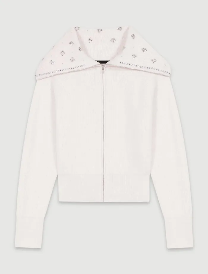 Sweaters and Cardigans Women Maje Cardigan With Jewellery Neck Ecru