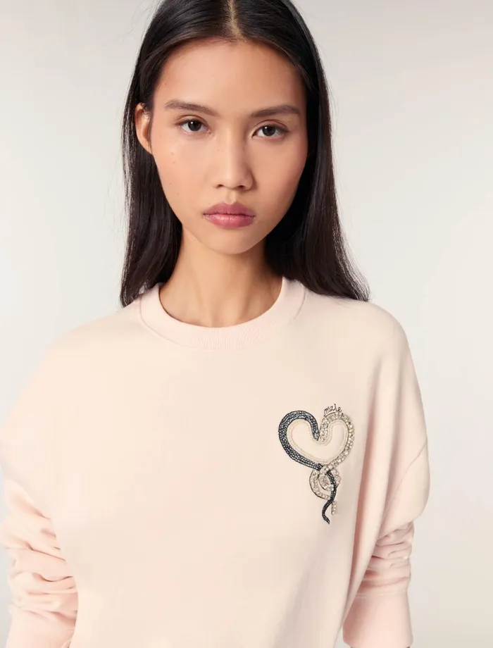 Sweaters and Cardigans Women Maje Embroidered Sweatshirt Pink