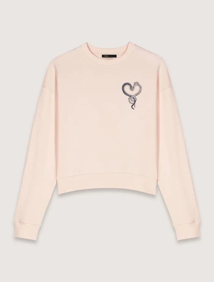 Sweaters and Cardigans Women Maje Embroidered Sweatshirt Pink