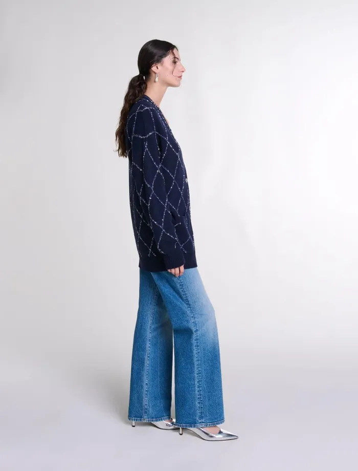 Sweaters and Cardigans Women Maje Longline Wool Cardigan Navy