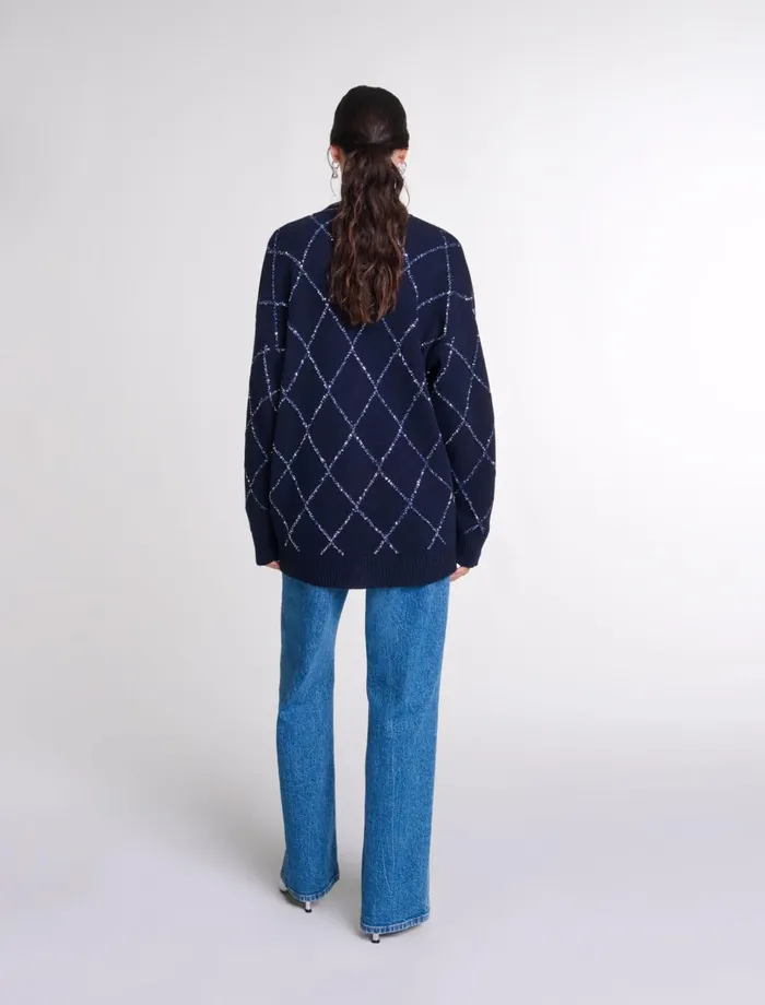 Sweaters and Cardigans Women Maje Longline Wool Cardigan Navy