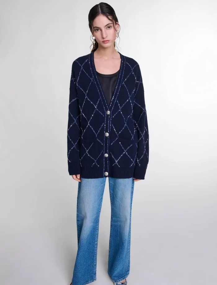 Sweaters and Cardigans Women Maje Longline Wool Cardigan Navy