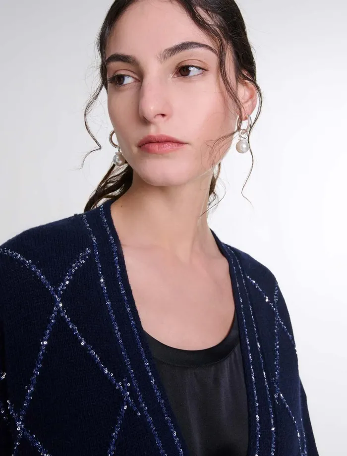 Sweaters and Cardigans Women Maje Longline Wool Cardigan Navy