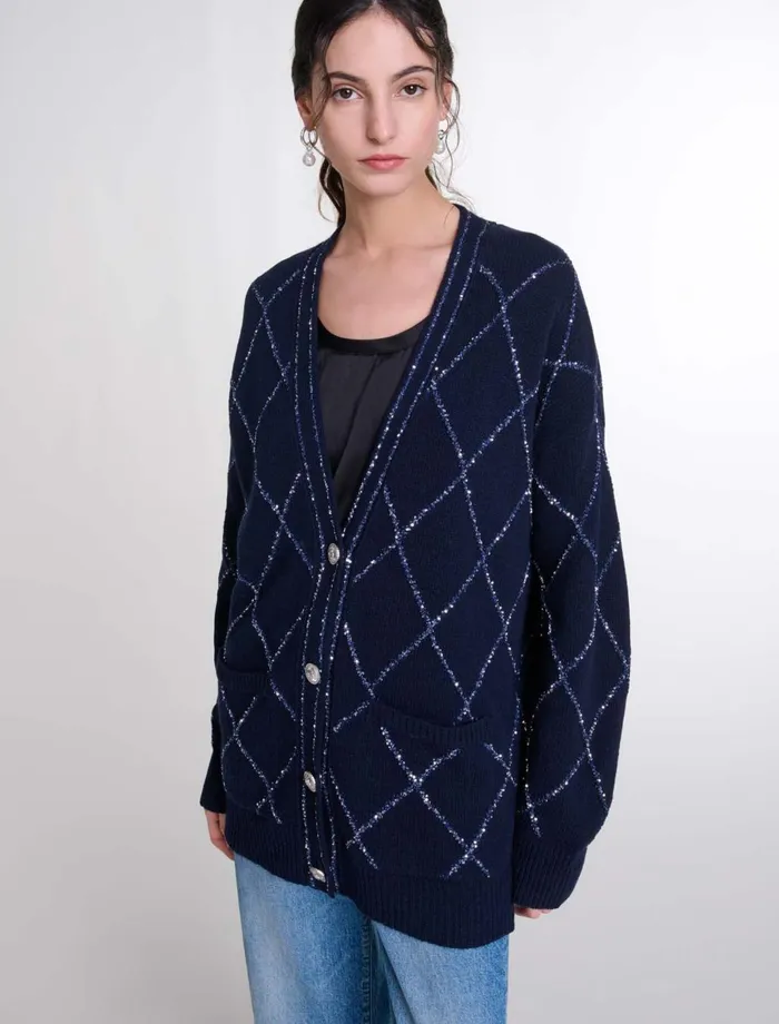 Sweaters and Cardigans Women Maje Longline Wool Cardigan Navy