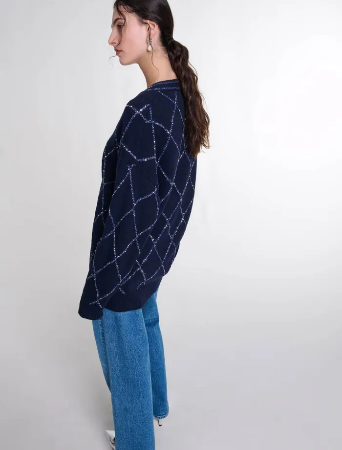 Sweaters and Cardigans Women Maje Longline Wool Cardigan Navy