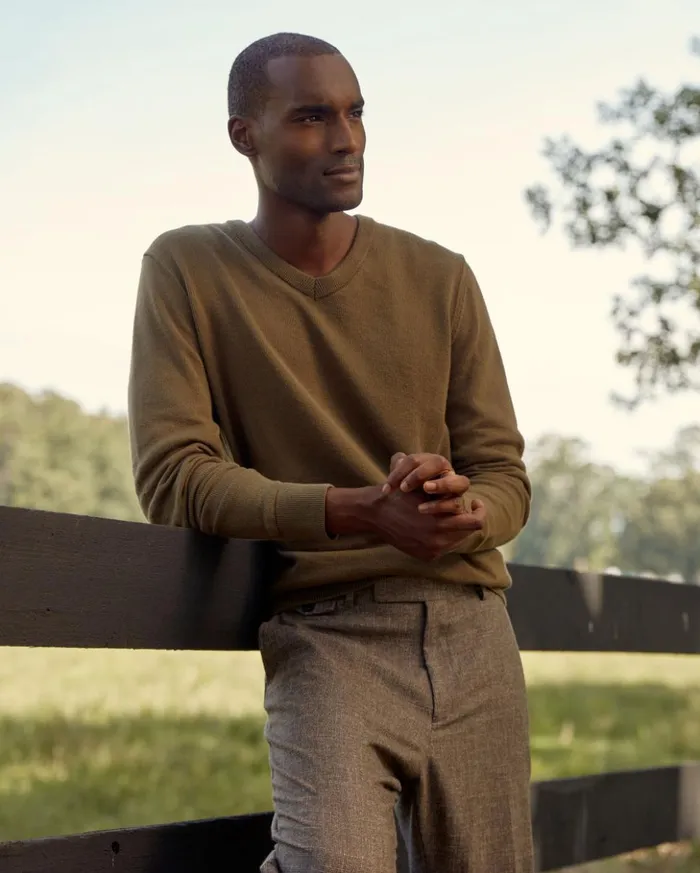Sweaters and Sweatshirts Men Billy Reid American V Neck Sweater Olive