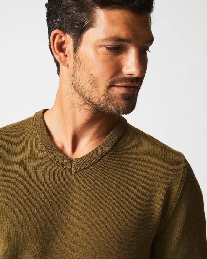 Sweaters and Sweatshirts Men Billy Reid American V Neck Sweater Olive